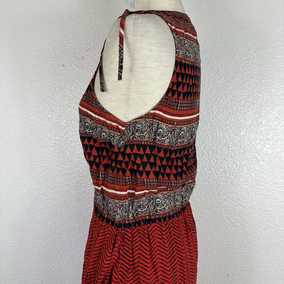Lucky Brand Boho Dress Womens Small Orange Black Tribal Sleeveless Cotton Shift - Picture 8 of 13